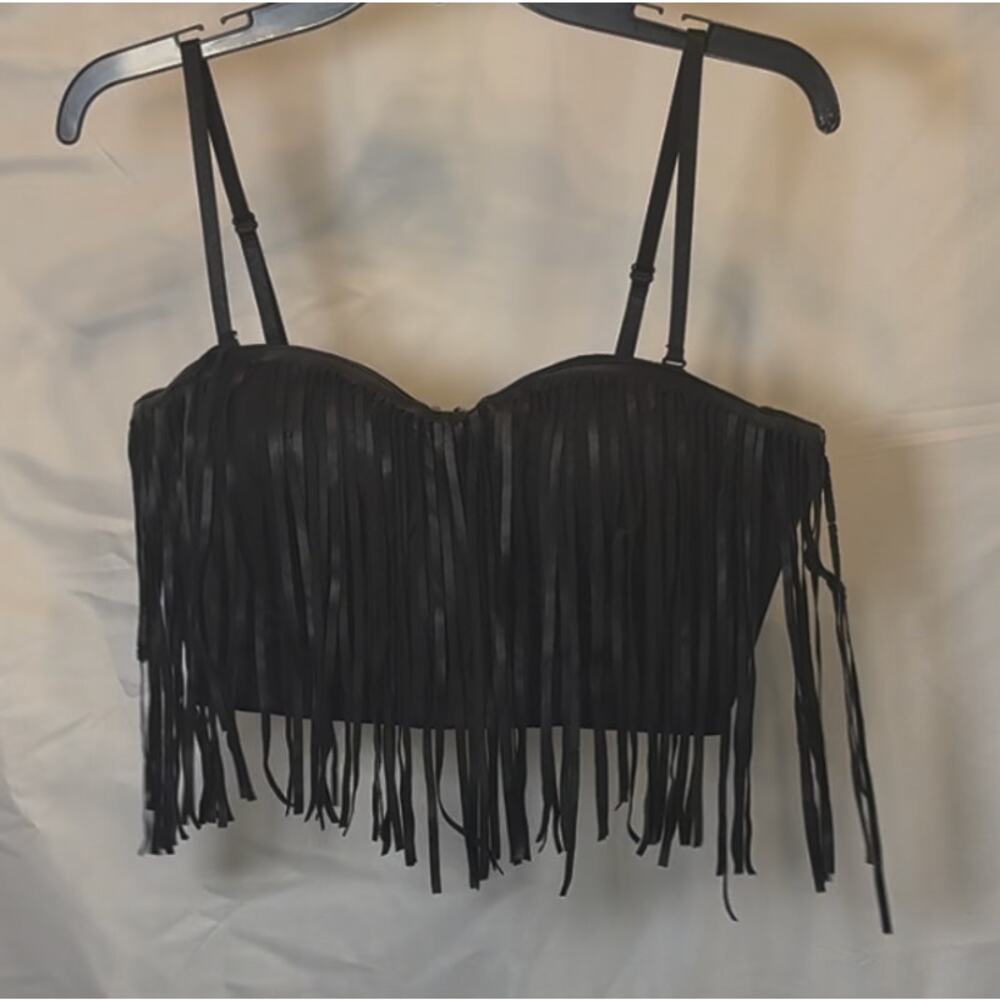 Black Fringe Crop Top Size 2XL